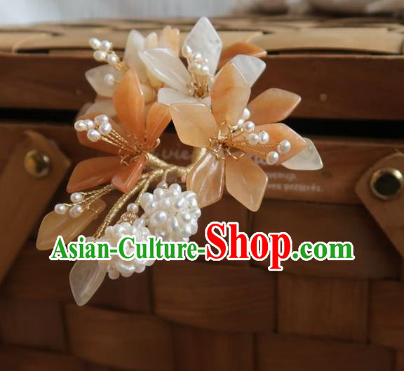 China Handmade Hanfu Mangnolia Hairpin Traditional Ancient Ming Dynasty Pearls Hair Stick