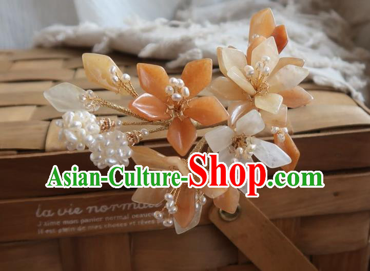 China Handmade Hanfu Mangnolia Hairpin Traditional Ancient Ming Dynasty Pearls Hair Stick