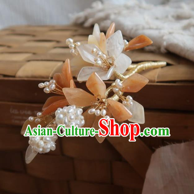 China Handmade Hanfu Mangnolia Hairpin Traditional Ancient Ming Dynasty Pearls Hair Stick