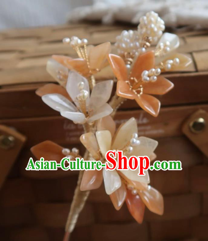 China Handmade Hanfu Mangnolia Hairpin Traditional Ancient Ming Dynasty Pearls Hair Stick