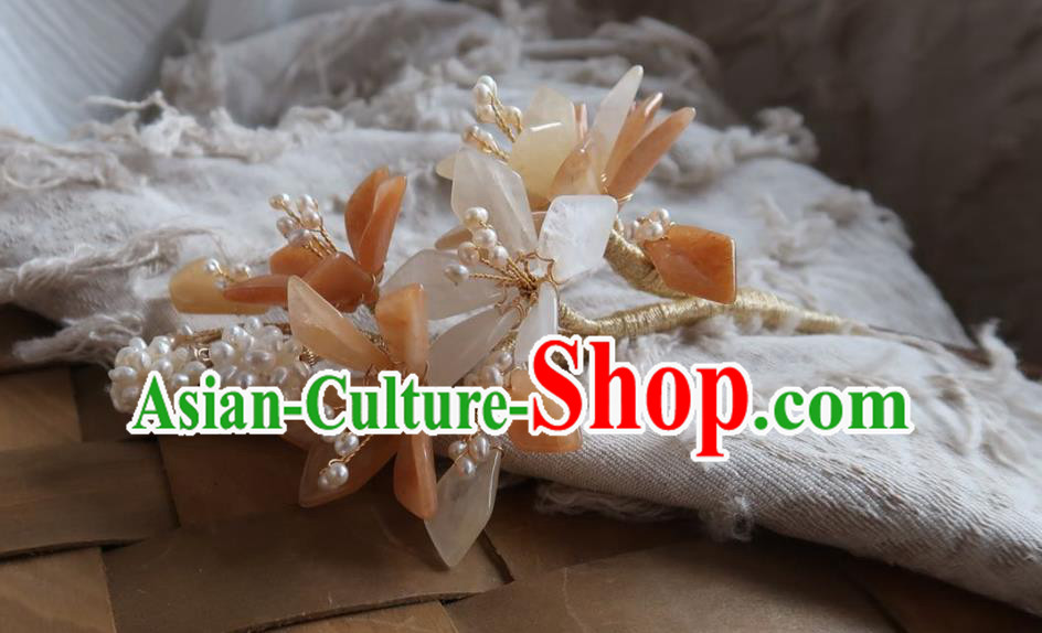 China Handmade Hanfu Mangnolia Hairpin Traditional Ancient Ming Dynasty Pearls Hair Stick