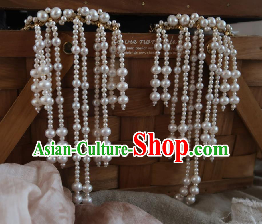 China Handmade Hanfu Hairpin Traditional Ancient Ming Dynasty Pearls Tassel Hair Comb