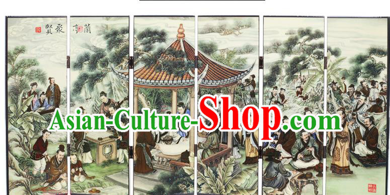 Chinese Traditional Ink Calligraphy Lan Ting Preface Folding Screen Handmade Lacquerware Table Screen