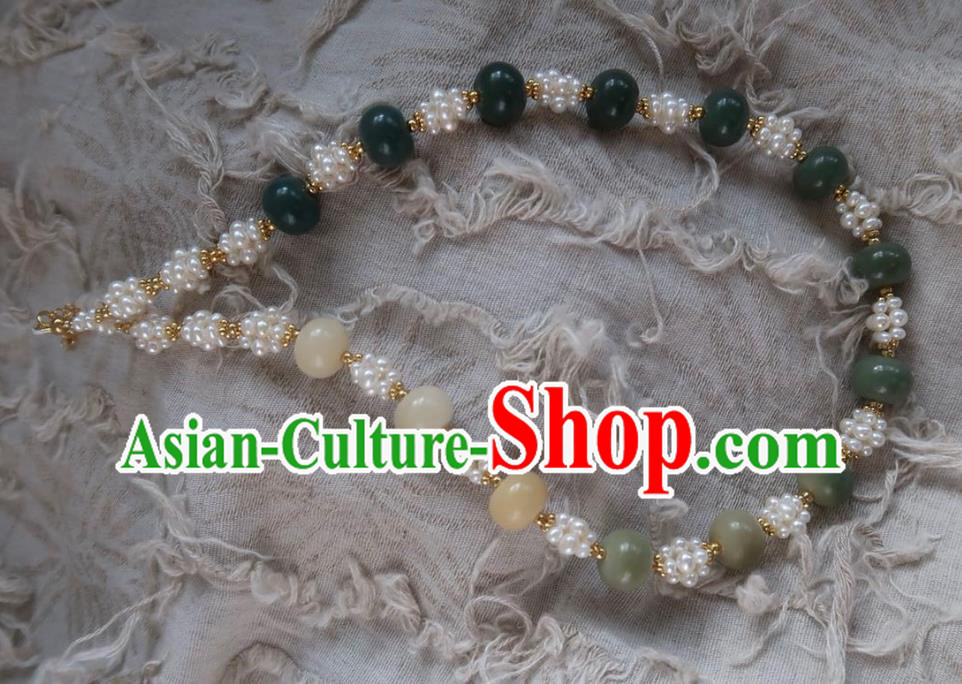 Handmade Chinese Ming Dynasty Pearls Necklet Accessories Traditional Hanfu Jade Beads Necklace