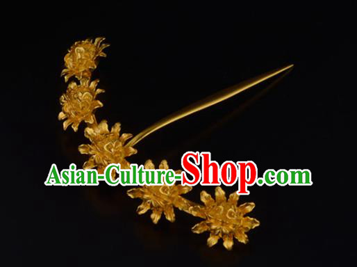 China Ancient Court Empress Golden Hairpin Handmade Traditional Song Dynasty Palace Hair Crown