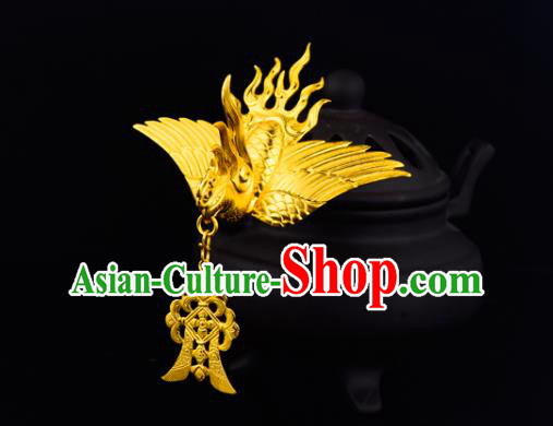 China Ancient Queen Hairpin Handmade Traditional Song Dynasty Empress Golden Phoenix Hair Crown