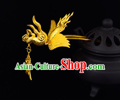 China Ancient Queen Hairpin Handmade Traditional Song Dynasty Empress Golden Phoenix Hair Crown
