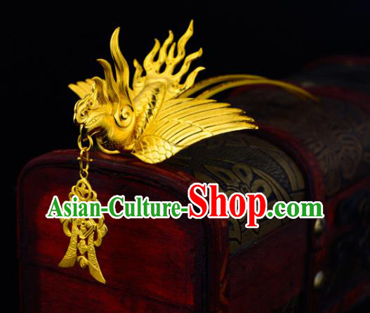 China Ancient Queen Hairpin Handmade Traditional Song Dynasty Empress Golden Phoenix Hair Crown