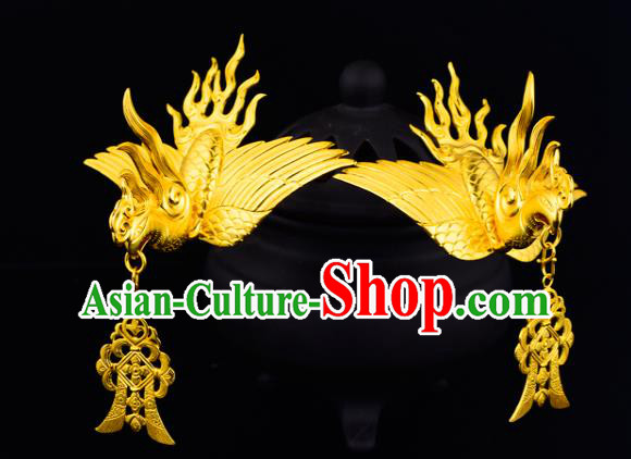 China Ancient Queen Hairpin Handmade Traditional Song Dynasty Empress Golden Phoenix Hair Crown