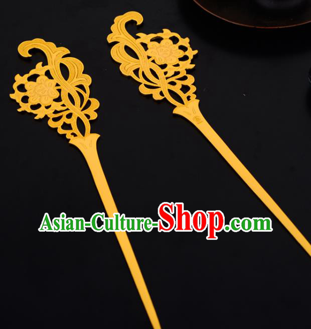 China Ancient Princess Golden Hairpin Handmade Traditional Tang Dynasty Palace Hair Stick