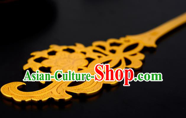 China Ancient Princess Golden Hairpin Handmade Traditional Tang Dynasty Palace Hair Stick