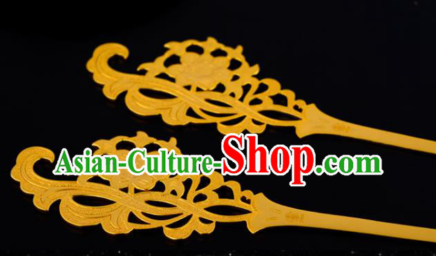 China Ancient Princess Golden Hairpin Handmade Traditional Tang Dynasty Palace Hair Stick