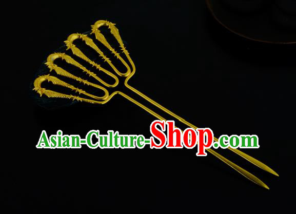 China Ancient Empress Golden Bamboo Hairpin Handmade Traditional Song Dynasty Court Hair Stick