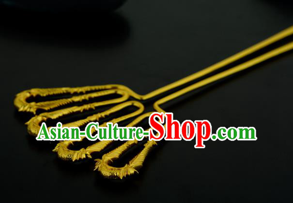 China Ancient Empress Golden Bamboo Hairpin Handmade Traditional Song Dynasty Court Hair Stick