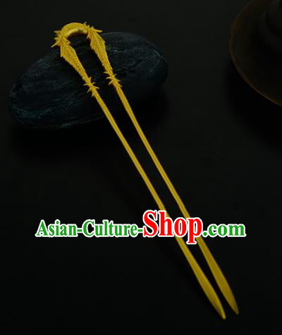 China Ancient Palace Lady Golden Bamboo Hairpin Handmade Traditional Song Dynasty Princess Hair Stick
