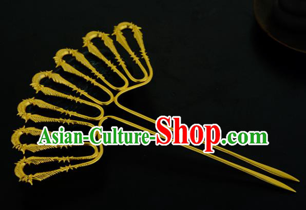 China Ancient Court Woman Hairpin Handmade Traditional Song Dynasty Golden Hair Stick