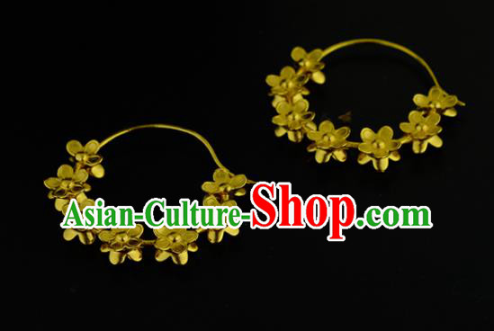 Chinese Traditional Song Dynasty Court Earrings Ancient Queen Golden Peach Blossom Ear Accessories