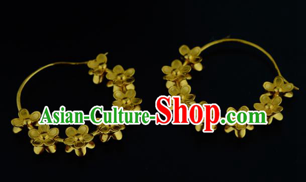 Chinese Traditional Song Dynasty Court Earrings Ancient Queen Golden Peach Blossom Ear Accessories