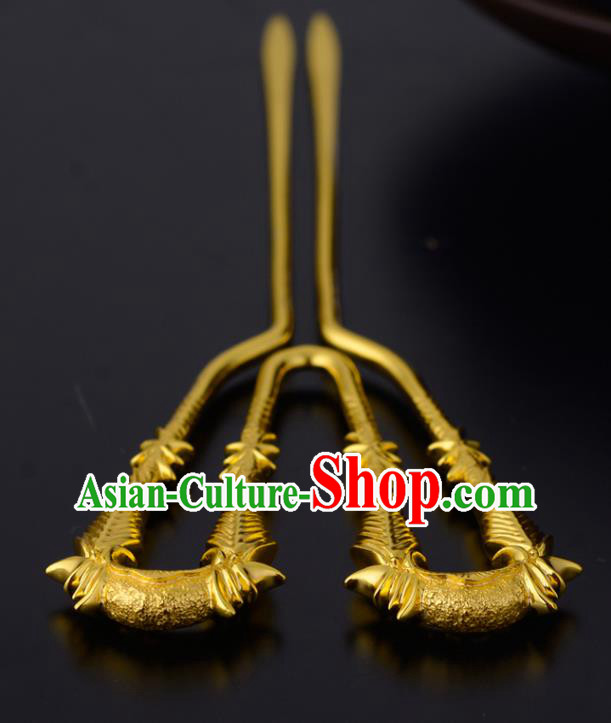 China Ancient Noble Countess Hairpin Handmade Traditional Song Dynasty Golden Bamboo Hair Stick