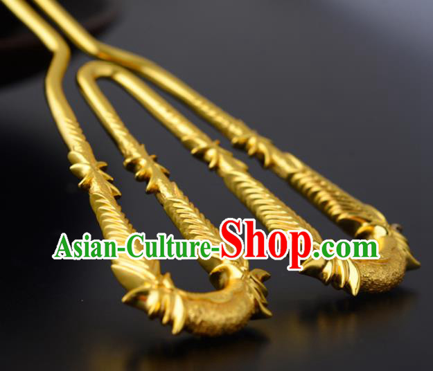 China Ancient Noble Countess Hairpin Handmade Traditional Song Dynasty Golden Bamboo Hair Stick