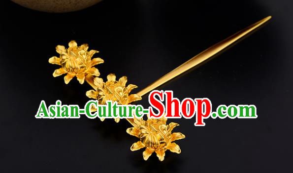 China Ancient Empress Hairpin Handmade Traditional Song Dynasty Golden Flowers Hair Stick