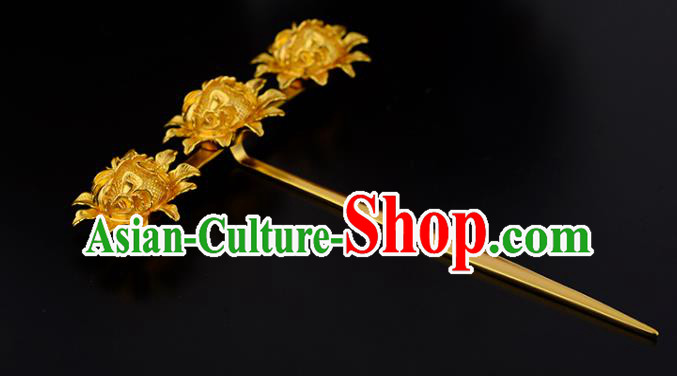 China Ancient Empress Hairpin Handmade Traditional Song Dynasty Golden Flowers Hair Stick