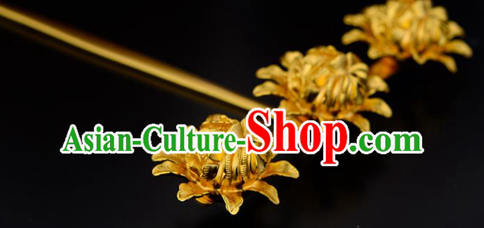 China Ancient Empress Hairpin Handmade Traditional Song Dynasty Golden Flowers Hair Stick