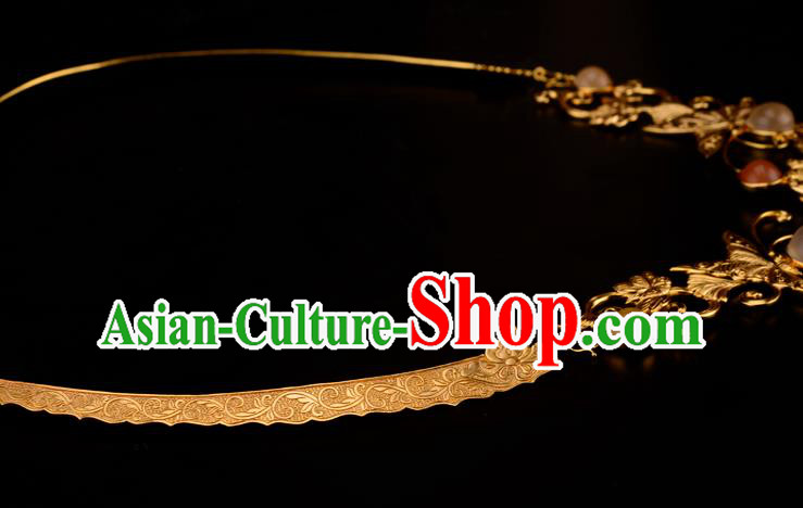 Chinese Ancient Empress Necklace Traditional Ming Dynasty Golden Lotus Necklet Jewelry