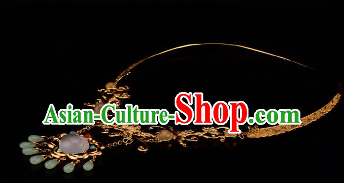 Chinese Ancient Empress Necklace Traditional Ming Dynasty Golden Lotus Necklet Jewelry