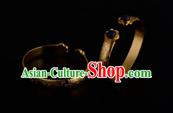 Chinese Ancient Imperial Concubine Bracelet Traditional Ming Dynasty Golden Bangle Jewelry
