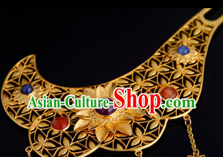 China Ancient Court Beauty Golden Hairpin Handmade Traditional Jin Dynasty Empress Hair Stick Headwear