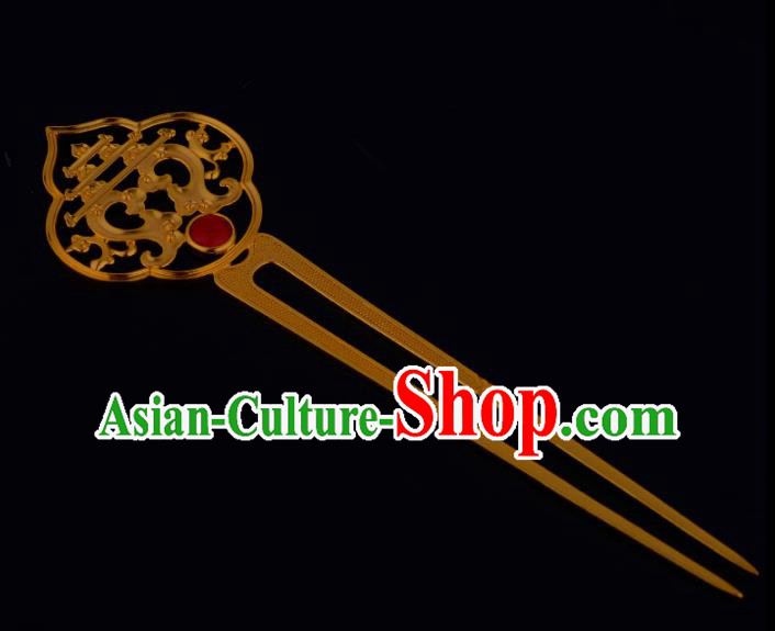 China Ancient Empress Ruby Hairpin Handmade Traditional Tang Dynasty Queen Golden Hair Stick