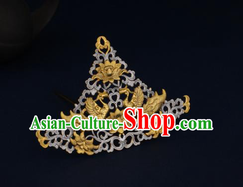 China Ancient Court Woman Hairpin Handmade Traditional Tang Dynasty Golden Phoenix Hair Crown