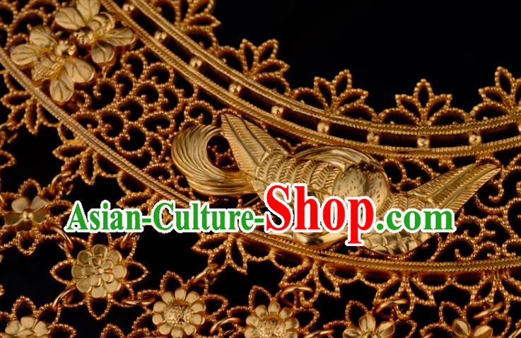 China Ancient Palace Lady Hairpin Handmade Traditional Song Dynasty Empress Golden Tassel Hair Comb