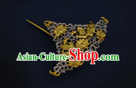 China Ancient Court Woman Hairpin Handmade Traditional Tang Dynasty Golden Phoenix Hair Crown