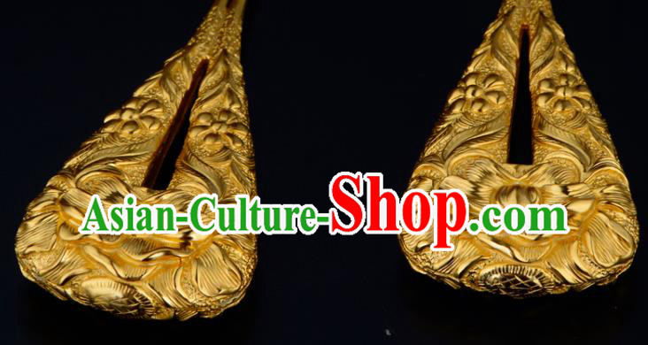 China Ancient Court Lady Hairpin Handmade Traditional Song Dynasty Empress Golden Peony Hair Stick