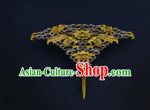 China Ancient Court Woman Hairpin Handmade Traditional Tang Dynasty Golden Phoenix Hair Crown