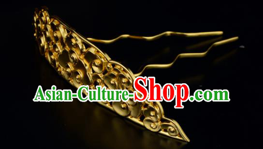 China Ancient Palace Lady Hairpin Handmade Traditional Ming Dynasty Golden Cloud Hair Crown