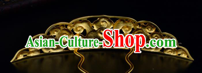 China Ancient Palace Lady Hairpin Handmade Traditional Ming Dynasty Golden Cloud Hair Crown