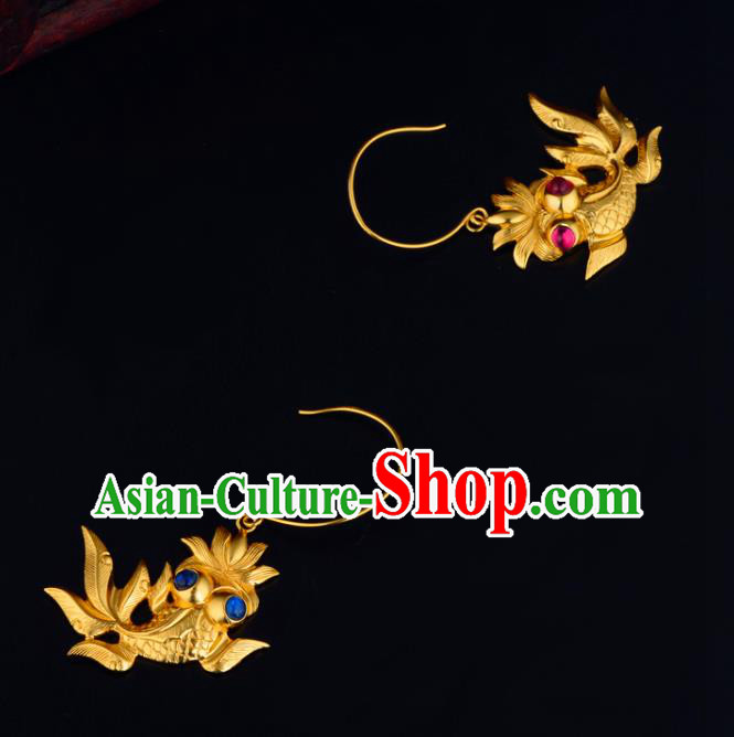 Chinese Traditional Ming Dynasty Empress Earrings Ancient Court Woman Goldfish Ear Accessories