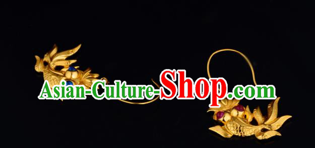 Chinese Traditional Ming Dynasty Empress Earrings Ancient Court Woman Goldfish Ear Accessories