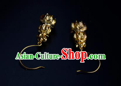 Chinese Traditional Ming Dynasty Rani Golden Gourd Earrings Ancient Court Lady Ear Accessories
