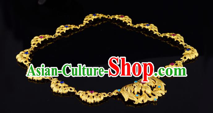 Chinese Ancient Princess Golden Necklace Traditional Ming Dynasty Necklet Jewelry