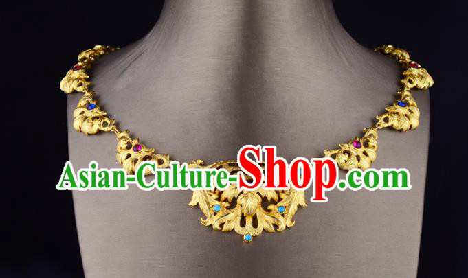 Chinese Ancient Princess Golden Necklace Traditional Ming Dynasty Necklet Jewelry