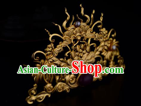 China Ancient Noble Woman Hairpin Handmade Traditional Ming Dynasty Empress Golden Hair Crown