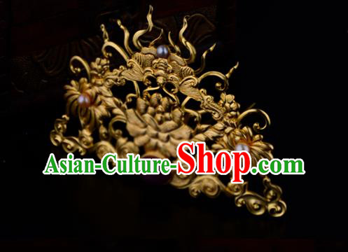 China Ancient Noble Woman Hairpin Handmade Traditional Ming Dynasty Empress Golden Hair Crown