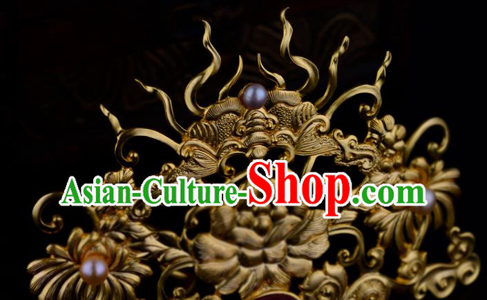 China Ancient Noble Woman Hairpin Handmade Traditional Ming Dynasty Empress Golden Hair Crown