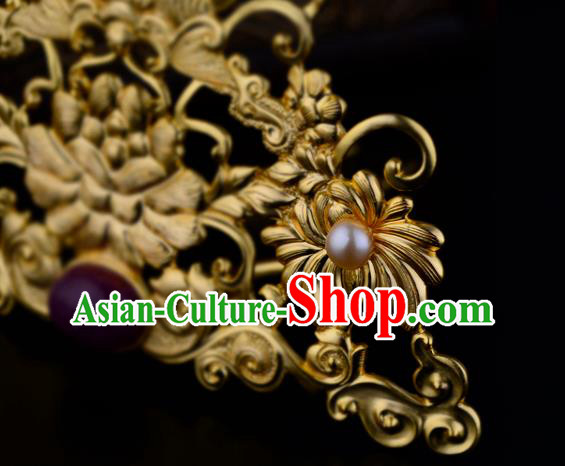 China Ancient Noble Woman Hairpin Handmade Traditional Ming Dynasty Empress Golden Hair Crown