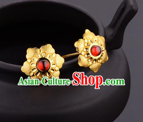 China Ancient Princess Hairpin Handmade Traditional Ming Dynasty Palace Golden Peony Hair Clip