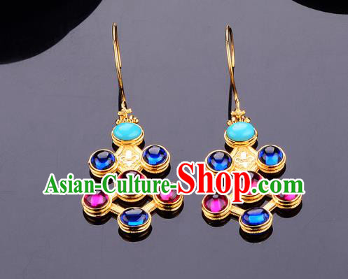 Chinese Traditional Ming Dynasty Palace Lady Earrings Ancient Empress Gems Ear Accessories
